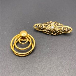 Lot of Two Vintage Gold Tone Scarf Clip Made in Austria & Gold Tone Pearl Brooch